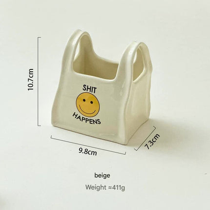 White Ceramic Desktop Organizer - Cute Hand Shaped Pencil Holder and Makeup Brush Storage for Home and Office.