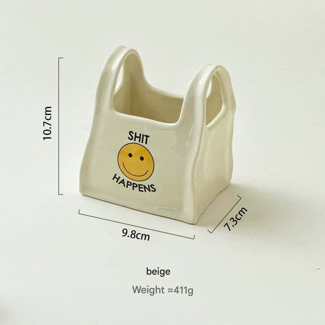 White Ceramic Desktop Organizer - Cute Hand Shaped Pencil Holder and Makeup Brush Storage for Home and Office.