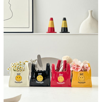 White Ceramic Desktop Organizer - Cute Hand Shaped Pencil Holder and Makeup Brush Storage for Home and Office.