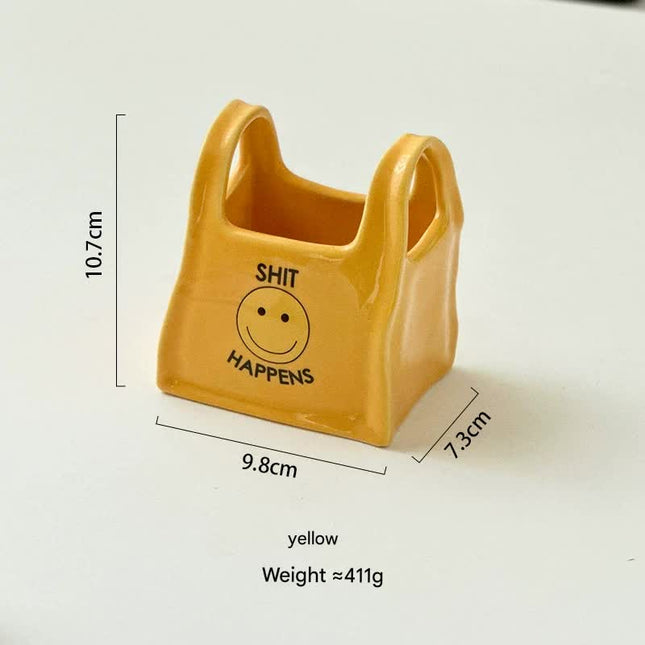 Yellow Ceramic Desktop Organizer - Cute Hand Shaped Pencil Holder and Makeup Brush Storage for Home and Office.