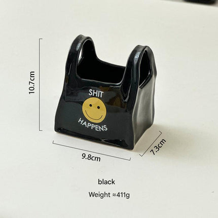 Black Ceramic Desktop Organizer - Cute Hand Shaped Pencil Holder and Makeup Brush Storage for Home and Office.