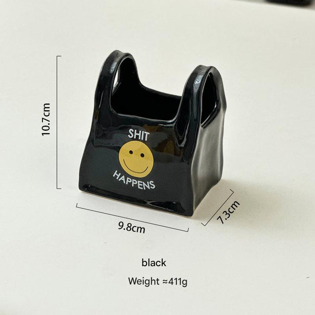 Black Ceramic Desktop Organizer - Cute Hand Shaped Pencil Holder and Makeup Brush Storage for Home and Office.