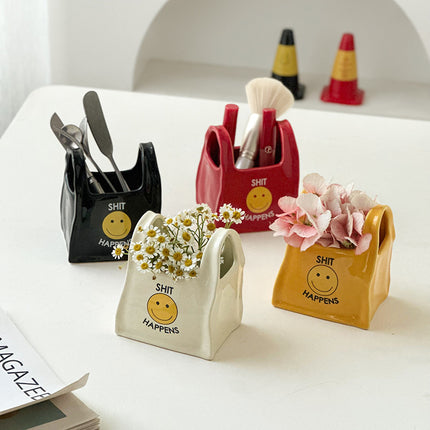 Black Ceramic Desktop Organizer - Cute Hand Shaped Pencil Holder and Makeup Brush Storage for Home and Office.