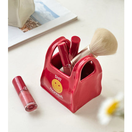 Black Ceramic Desktop Organizer - Cute Hand Shaped Pencil Holder and Makeup Brush Storage for Home and Office.