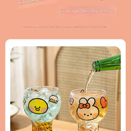 Mini Cartoon Glass Tumbler 400ml,Cute Beer and Juice Cup for Cold Drinks(Brown bear).