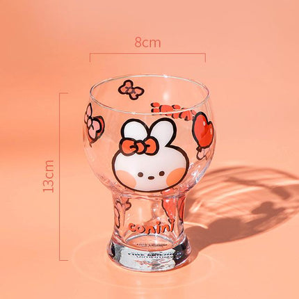 Mini Cartoon Glass Tumbler 400ml,Cute Beer and Juice Cup for Cold Drinks(White rabbit).