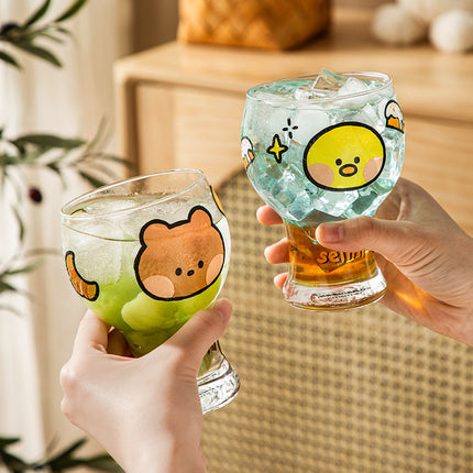 Mini Cartoon Glass Tumbler 400ml,Cute Beer and Juice Cup for Cold Drinks(White rabbit).