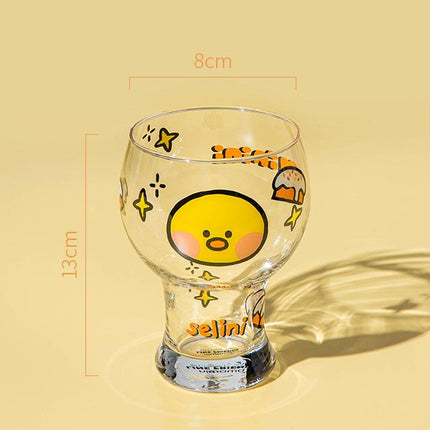 Mini Cartoon Glass Tumbler 400ml,Cute Beer and Juice Cup for Cold Drinks(Yellow duck).