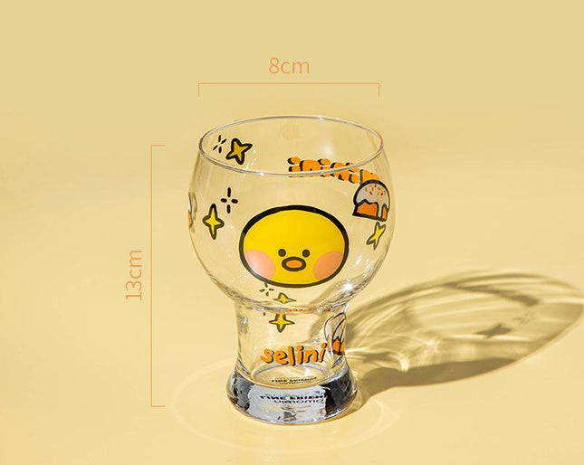Mini Cartoon Glass Tumbler 400ml,Cute Beer and Juice Cup for Cold Drinks(Yellow duck).