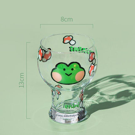Mini Cartoon Glass Tumbler 400ml,Cute Beer and Juice Cup for Cold Drinks(Green frog).