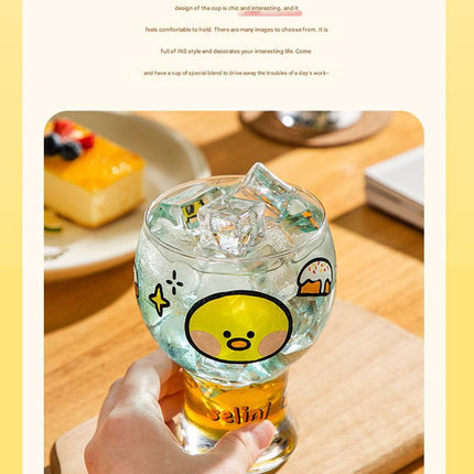 Mini Cartoon Glass Tumbler 400ml,Cute Beer and Juice Cup for Cold Drinks(Green frog).