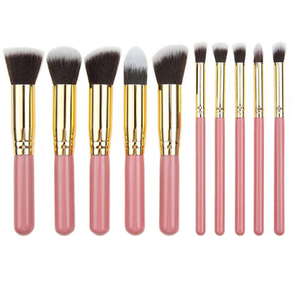 10-Piece Pink gold Makeup Brush Set - Large and Small Brushes for Professional Beauty Application.