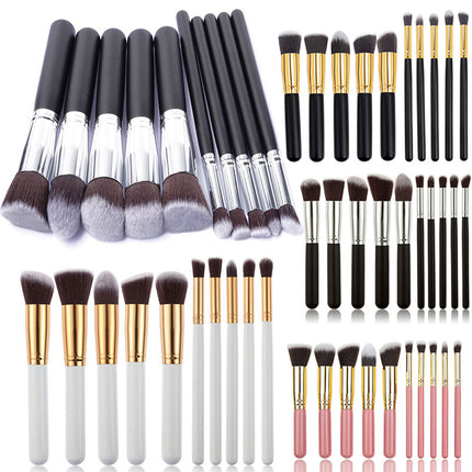 10-Piece Pink gold Makeup Brush Set - Large and Small Brushes for Professional Beauty Application.