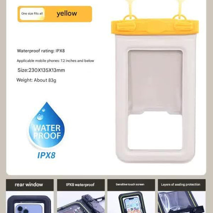 IPX8 Waterproof Phone Pouch with Inflatable Floating Layer,Touchscreen Dry Bag for Swimming(yellow).