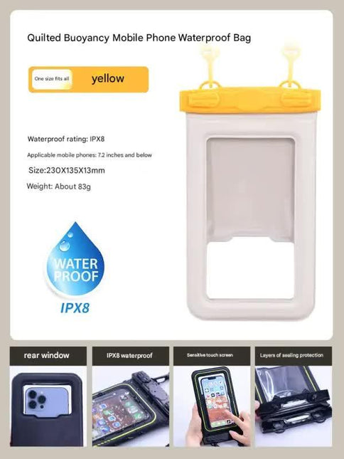 IPX8 Waterproof Phone Pouch with Inflatable Floating Layer,Touchscreen Dry Bag for Swimming(yellow).