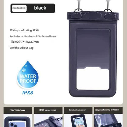 IPX8 Waterproof Phone Pouch with Inflatable Floating Layer,Touchscreen Dry Bag for Swimming(black).