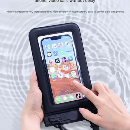 IPX8 Waterproof Phone Pouch with Inflatable Floating Layer,Touchscreen Dry Bag for Swimming(black).