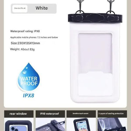 IPX8 Waterproof Phone Pouch with Inflatable Floating Layer,Touchscreen Dry Bag for Swimming(white).