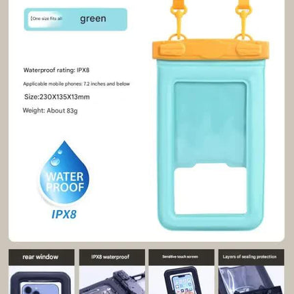 IPX8 Waterproof Phone Pouch with Inflatable Floating Layer,Touchscreen Dry Bag for Swimming(green).