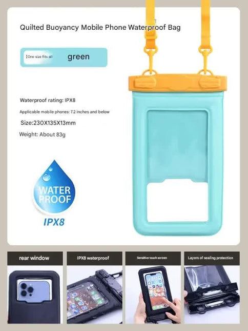 IPX8 Waterproof Phone Pouch with Inflatable Floating Layer,Touchscreen Dry Bag for Swimming(green).