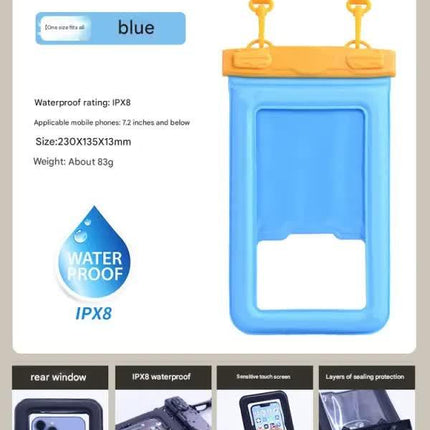 IPX8 Waterproof Phone Pouch with Inflatable Floating Layer,Touchscreen Dry Bag for Swimming(blue).