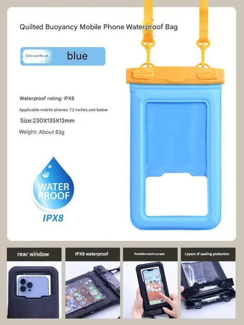 IPX8 Waterproof Phone Pouch with Inflatable Floating Layer,Touchscreen Dry Bag for Swimming(blue).