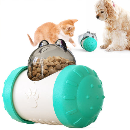 Pet Tumbler Treat Dispenser Ball,Interactive Feeding Toy for Dogs and Cats(Blue and White).
