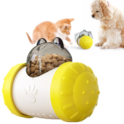 Pet Tumbler Treat Dispenser Ball,Interactive Feeding Toy for Dogs and Cats(Yellow and white).