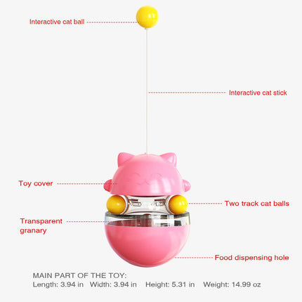 Cat Teaser Cup Toy, Interactive Treat Dispensing Ball with Wand (Pink).