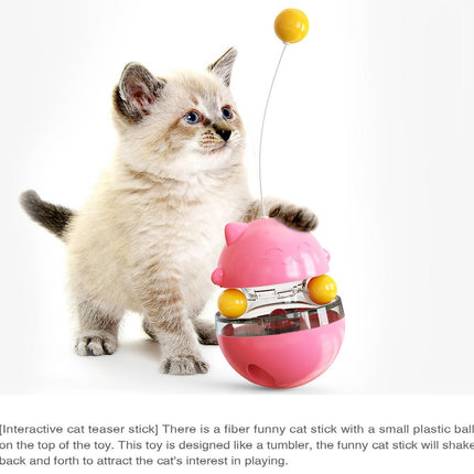 Cat Teaser Cup Toy, Interactive Treat Dispensing Ball with Wand (Pink).
