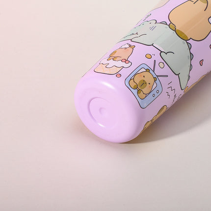 304 Stainless Steel Insulated Tumbler,Cartoon Design Portable Straw Cup for Home and Office(Light white).