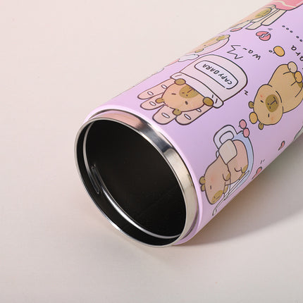 304 Stainless Steel Insulated Tumbler,Cartoon Design Portable Straw Cup for Home and Office(Light white).