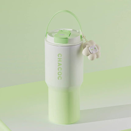 304 Stainless Steel Insulated Tumbler,Large Capacity with Handle and Cute Cloud Accessory(Green).