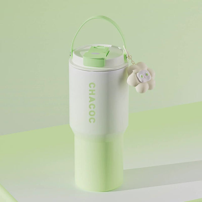 304 Stainless Steel Insulated Tumbler,Large Capacity with Handle and Cute Cloud Accessory(Green).