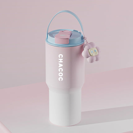 304 Stainless Steel Insulated Tumbler,Large Capacity with Handle and Cute Cloud Accessory(Pink).