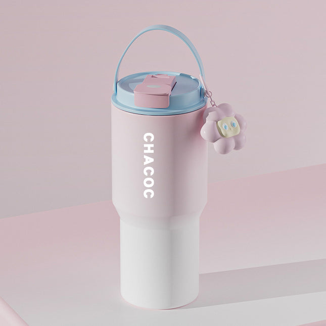 304 Stainless Steel Insulated Tumbler,Large Capacity with Handle and Cute Cloud Accessory(Pink).