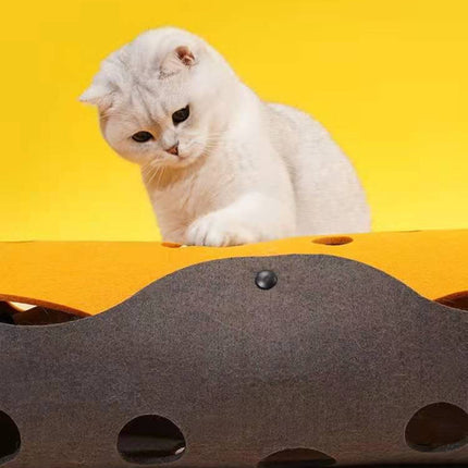 DIY Felt Cat Tunnel - Foldable Egg Roll-Shaped Pet Toy with Multiple Holes(Brown+Yellow).