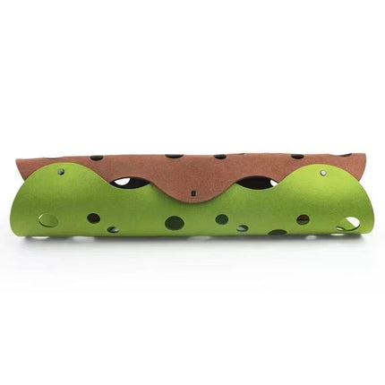 DIY Felt Cat Tunnel - Foldable Egg Roll-Shaped Pet Toy with Multiple Holes(Brown + Green).