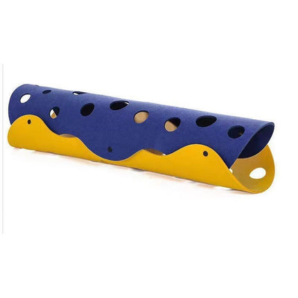 DIY Felt Cat Tunnel - Foldable Egg Roll-Shaped Pet Toy with Multiple Holes(Yellow + Royal Blue).