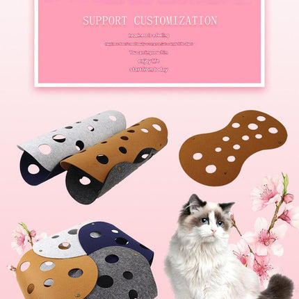 DIY Felt Cat Tunnel - Foldable Egg Roll-Shaped Pet Toy with Multiple Holes(Gray + Navy Blue).