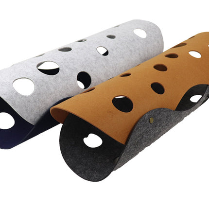 DIY Felt Cat Tunnel - Foldable Egg Roll-Shaped Pet Toy with Multiple Holes(Brown + Gray).