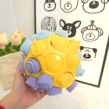 Rubber Snuffle Ball for Pets,Interactive Hollow Treat-Hiding Toy for Dogs and Cats(Yellow).