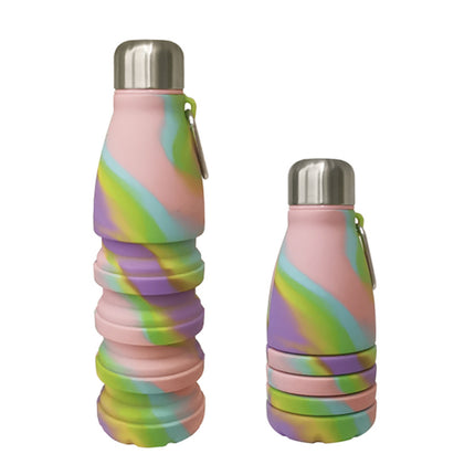 Camouflage pink Collapsible Silicone Water Bottle - Portable Sports Hydration Flask with Carabiner, 550ml/300ml.