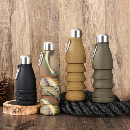 Camouflage pink Collapsible Silicone Water Bottle - Portable Sports Hydration Flask with Carabiner, 550ml/300ml.