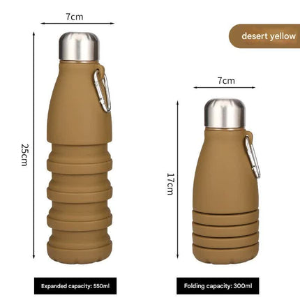 Desert yellow Collapsible Silicone Water Bottle - Portable Sports Hydration Flask with Carabiner, 550ml/300ml.