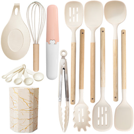 White 12-Piece Silicone Cooking Utensil Set - Non-Stick Food-Grade Kitchen Tools with Holder.