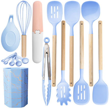 Blue 12-Piece Silicone Cooking Utensil Set - Non-Stick Food-Grade Kitchen Tools with Holder.