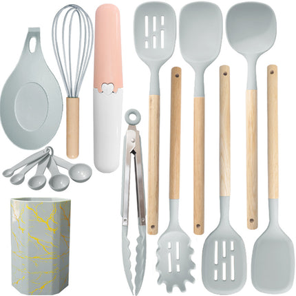 Gray 12-Piece Silicone Cooking Utensil Set - Non-Stick Food-Grade Kitchen Tools with Holder.