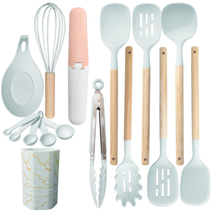Morandi Green 12-Piece Silicone Cooking Utensil Set - Non-Stick Food-Grade Kitchen Tools with Holder.