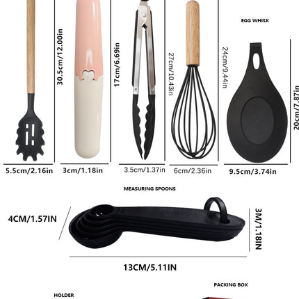 Morandi Green 12-Piece Silicone Cooking Utensil Set - Non-Stick Food-Grade Kitchen Tools with Holder.